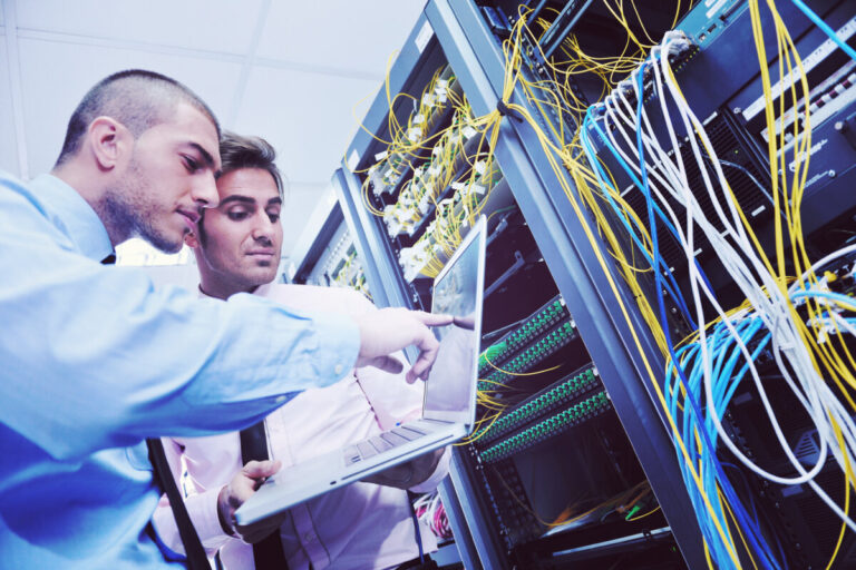 it engineers in network server room